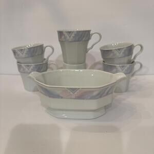 Vintage Savoir Vivre Celina Coffee Cup Set of 6 Plus Gravy Boat Deco Pastel